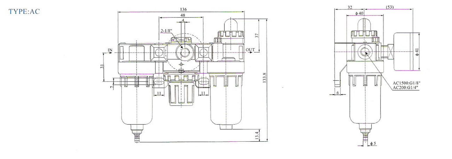 YUMO Pneumatic Airtac Type Ac//bc Series Compressor Air Pressure Filter Regulator Combination (F.R.L Combination)